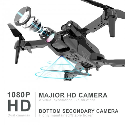 Drone with Adjustable Camera 720P HD with Optical Flow Positioning for Beginners and Adults, FPV RC Drone Quadcopter with 360° Active Obstacle Avoidance, Dual Cameras, 2 Batteries