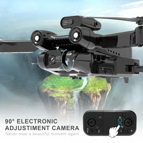 Drone with Adjustable Camera 720P HD with Optical Flow Positioning for Beginners and Adults, FPV RC Drone Quadcopter with 360° Active Obstacle Avoidance, Dual Cameras, 2 Batteries