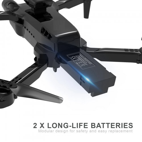 Drone with Adjustable Camera 720P HD with Optical Flow Positioning for Beginners and Adults, FPV RC Drone Quadcopter with 360° Active Obstacle Avoidance, Dual Cameras, 2 Batteries