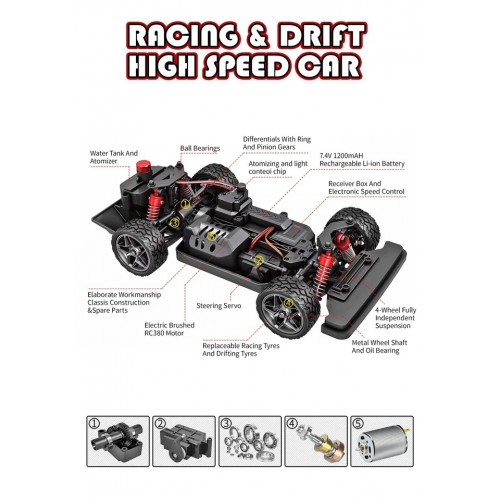 HS16351 1:16 4WD RC Car With Led Lights 2.4g Radio Remote Control Car Drift Off-Road Driftmonster truck 36 Km/Hr